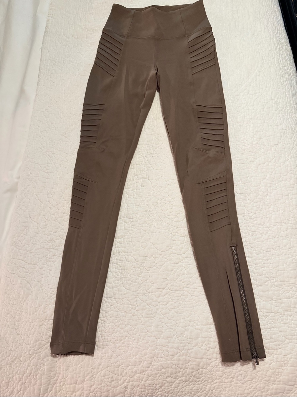Athleta Delancey Olive Moto-Style High-Waist Leggings with Ankle Zipper